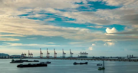 Time-lapse Logistic shipping quay boat Engineering crane depot at logistic Stock Footage 273271607