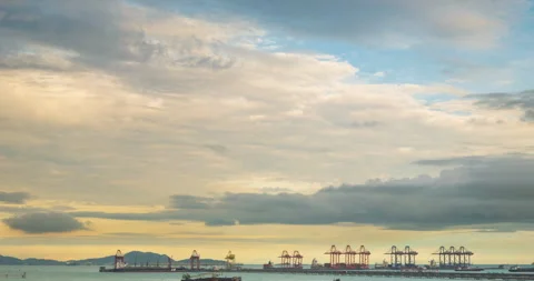 Time-lapse Logistic shipping quay boat Engineering crane depot at logistic Stock Footage 276680146