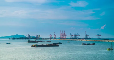 Time-lapse Logistic shipping quay boat Engineering crane depot at logistic Stock Footage 276680147