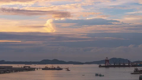 Time-lapse Logistic shipping quay boat in twilight sky night Engineering Stock Footage 276680198