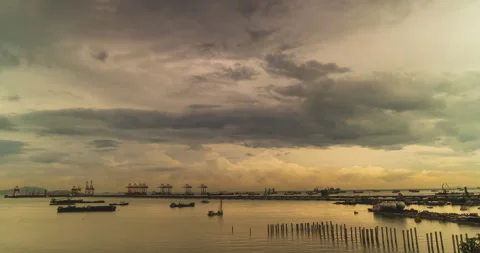 Time-lapse Logistic shipping quay boat in twilight sky night Engineering Stock Footage 277616631