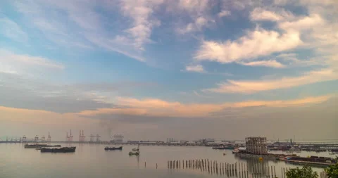 Time-lapse Logistic shipping quay boat in twilight sky night Engineering Stock Footage 277616795