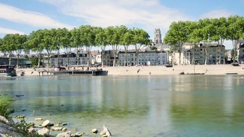 Time lapse of the Loire river docks in Orléans, french city. Stock Footage 94423855
