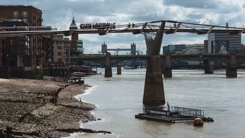 Time lapse - London - River Thames and the Millennium Bridge - 25fps Stock Footage