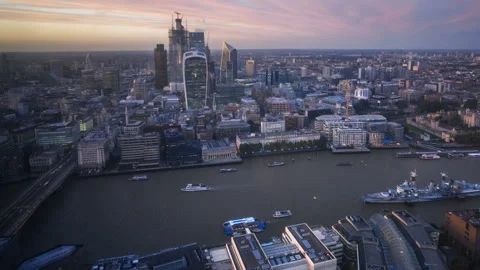 Time lapse London sunset, view on business modern district, UK Stock Footage 99202783