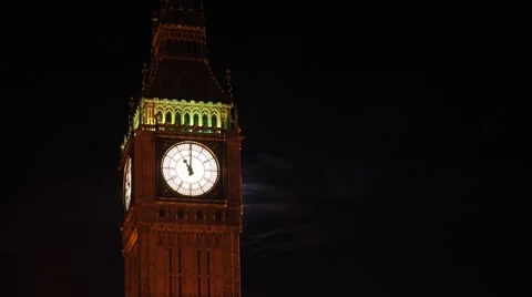 Time Lapse of London's Big Ben with Moon HDTV Stock Footage 8539036
