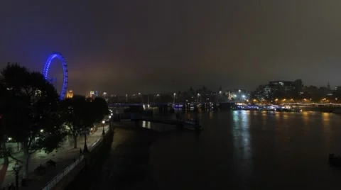Time Lapse of London's River Thames at Night Stock Footage 8974338