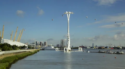 Time Lapse of London's River Thames with Ships, Cable Car, O2 Arena Stock Footage 39274792