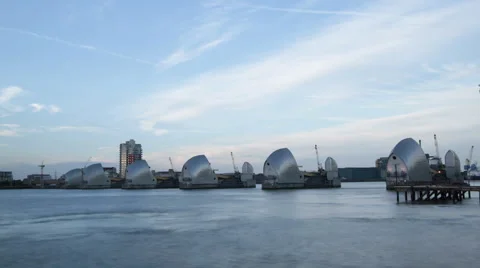Time Lapse of London's Thames Barrier with boats and ships Stock Footage 5504541