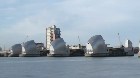 Time Lapse of London's Thames Barrier with boats and ships Stock Footage 5504563