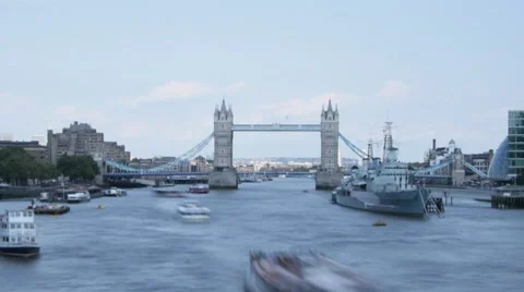 Time lapse of London's Tower Bridge with River Traffic Stock Footage 7731715