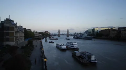 Time Lapse of London's Tower Bridge at Dusk with Full Moon Rising Stock Footage