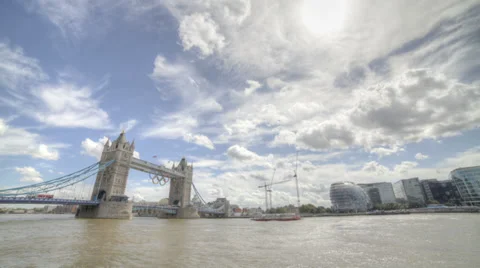 Time lapse of London's Tower Bridge during the Olympics Stock Footage 33728388