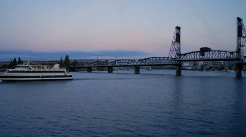Time-lapse of a long bridge over a large river. Stock Footage 52320022