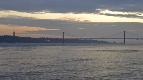 Time lapse long exposure of 25th of April Bridge Lisbon, Portugal Stock Footage 97174970