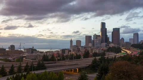 Time Lapse of Long Exposure Freeway Traffic and Clouds Seattle WA at Night 4k 스톡 동영상 54762632