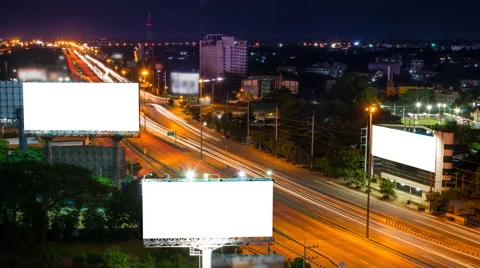 Time lapse long highway and three big billboard (loop) Stock Footage 40208725