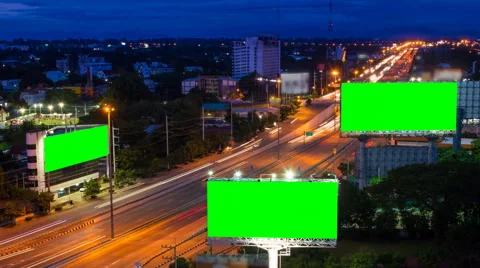 Time lapse long highway and three big billboard day to night Stock Footage 40218125