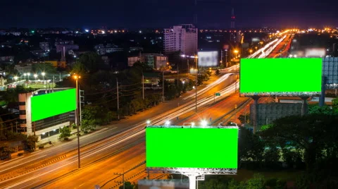 Time lapse long highway and three big billboard (loop) Stock Footage 40237856