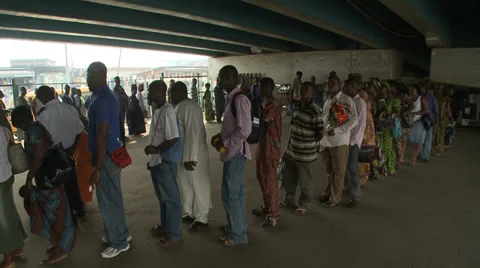 Time Lapse, long winding bus queue Stock Footage 38475622