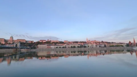 Time lapse looking across the Danube River at Buda in Budapest, Hungary Stock Footage 70794548