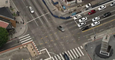 Time lapse looking at intersection in Downtown LA 4K Stock Footage 64035517