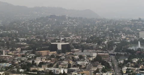 Time lapse looking at Silver Lake and mountains from Downtown LA 4K Stock Footage 65001852