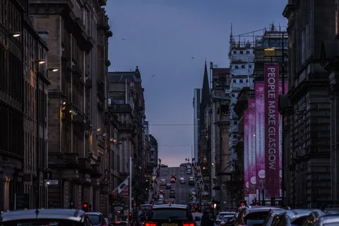 A time lapse looking up St. Vincent Street, Glasgow Stock Footage 90947210