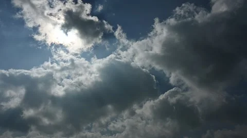 Time lapse looking at the sun as white and gray clouds drift through the sky.  Stock Footage 275534029