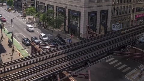 Time lapse of Loop Train and traffic in Downtown, Chicago, Illinois, United Stock Footage 122388754