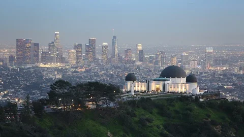 Time lapse los angeles downtown and griffith observatory at sunset 4K Stock Footage 108686904
