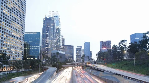 Time lapse los angeles downtown at sunset with traffic california usa Stock Footage 108730909