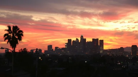 Time lapse los angeles downtown at sunset from east V2 4K Stock Footage 108778366