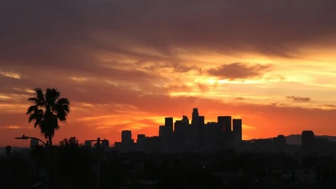 Time lapse los angeles downtown at sunset from east  4K Stock Footage 108778368