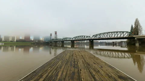 Time Lapse of Low Clouds and Fog Over City of Portland OR with Hawthorne Bridge Video stock 46837011