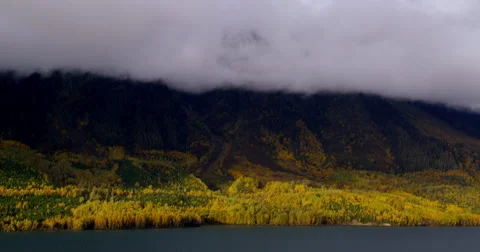 Time Lapse of low clouds and storm passing over Kinbasket Lake, British Columbia Stock Footage 60668644