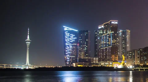 Time lapse of the Macau skyline with the Macao Tower and Casinos at night Vidéo 33927375