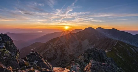 Time lapse of Magic Sunrise in Rocky Alps Mountains Nature in Golden Morning Stock Footage 254683690