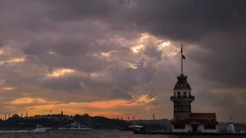 Time Lapse of The Maidens Tower and Skyline of The Istanbul 2 Stock Footage 124906349