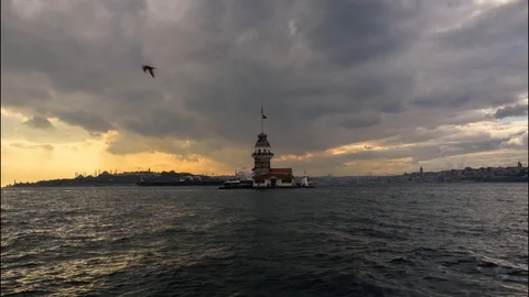 Time Lapse of The Maidens Tower and Skyline of The Istanbul 3 Stock Footage 124906352