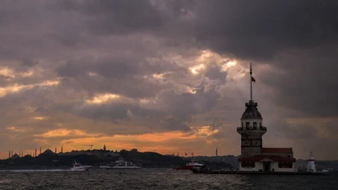 Time Lapse of The Maidens Tower and Skyline of The Istanbul Stock Footage 124906355
