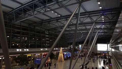 Time lapse of the main lobby of Dusseldorf airport. Stock Footage 77311486