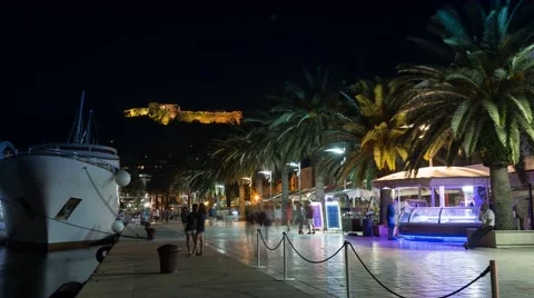 Time lapse of main promenade in Hvar city at night Stock Footage 51067931