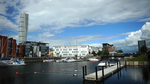 Time Lapse of Malmo Skyline with People Commuter Commuting in City Port Landmark 스톡 동영상 95979185