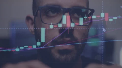 Time lapse of a man looking at screen of exchange. Investment chart Stock Footage 146490254