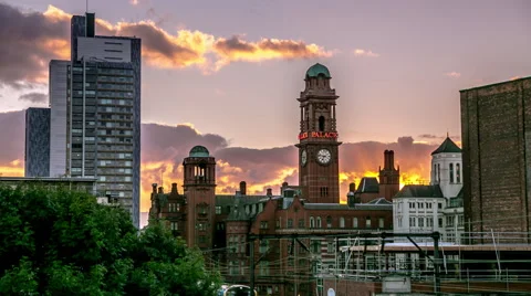 Time lapse of the Manchester skyline as sun sets Stock Footage