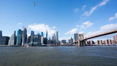 Time Lapse - Manhattan Skyline &amp; Brooklyn Bridge Daytime - New York Stock Footage 112274752