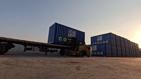 Time-lapse of many shipping containers loading on trucks Stock Footage 302905817