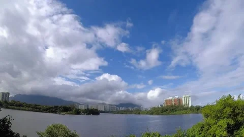 Time lapse at Marapendi lagoon with clouds and blue sky. Rio de janeiro Brazil. Stock Footage 132734255