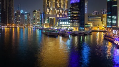 Time Lapse Marina Dubai from bridge. pan up Stock Footage 124240422